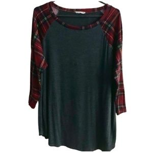 Red Plaid and Gray Top
